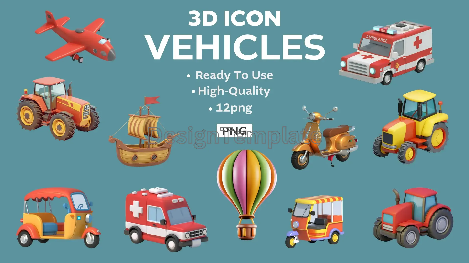 Unique Transportation Icons 3D Set